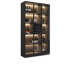 Meuble de rangement à vin minimaliste en bois noir avec porte vitrée
