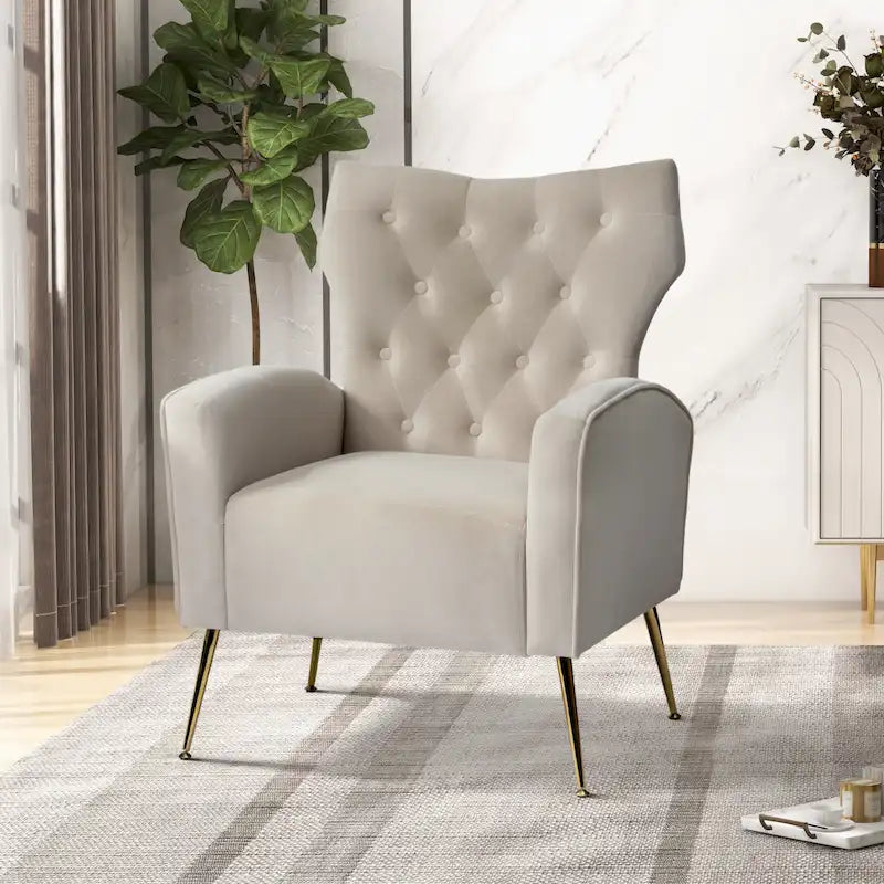 Chaise touffetée Abadiana avec accent et piètement en métal