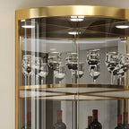 Vitrine d'angle arrondie en métal doré, verre et finition brillante Glam