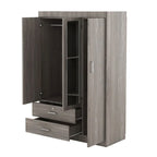 Armoire penderie 3 portes avec miroirs, étagères et 2 tiroirs