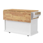 Grand îlot de cuisine avec rabat en bois, desserte de cuisine roulante texturée en relief avec portes et tiroirs avec rangement pour la cuisine, blanc