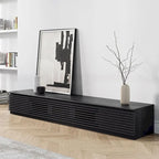 Meuble TV minimaliste avec tiroirsConsole multimédia en bois massif avec placards, porte abattante, placage noyer, entièrement assemblé