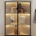 Meuble d'angle d'exposition moderne en bois et métal gris avec porte vitrée