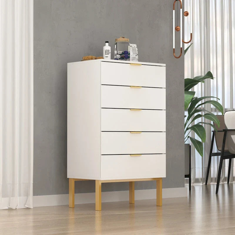 Commode de rangement à 5 tiroirs Table de chevet Meuble de rangement 60 cm L Blanc/Dos