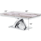 Table basse moderne de 48 po, table basse rectangulaire avec piédestal en X, tables basses pour salon