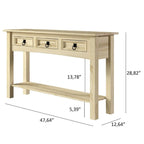 Console de couloir rustique en pin massif, blanc cérusé / marron antique / gris cérusé / non peinte, 3 tiroirs