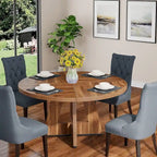 Table à manger ronde de 120 cm pour 4 personnes, table de salle à manger/cuisine/salon en bois style ferme