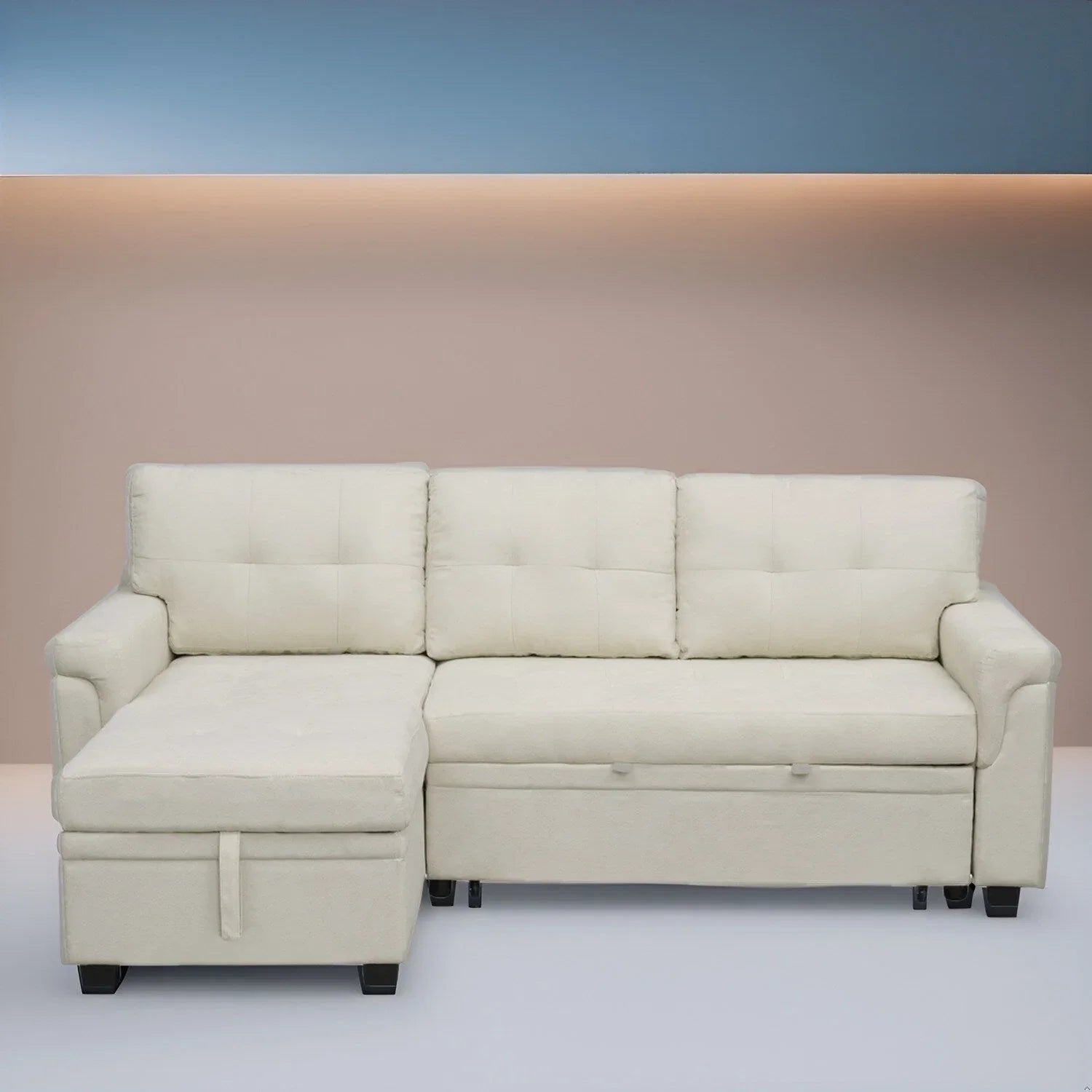 Canapé d'angle réversible avec lit gigogne, méridienne de rangement, pieds durables,