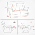 Canapé inclinable électrique MCombo 60,2 po avec massage et double chauffage, appuie-tête réglable, ports USB et Type C, tissu
