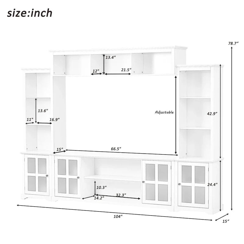 Meuble mural de divertissement avec pont, portes en verre trempé pour téléviseurs jusqu'à 70 pouces