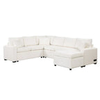Canapé d'angle en chenille convertible, canapé-lit en forme de L avec pouf de rangement, 3 oreillers et dispositifs de charge