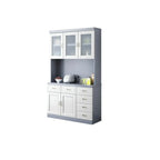 Buffet de cuisine en bois blanc avec casier à vin intégré