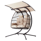 Balancelle extérieure à deux places avec support, chaise suspendue pliable, coussin de hamac et auvent, chaise double en forme d'œuf - Beige