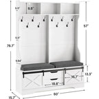 Meuble d'entrée avec banc, rangement à chaussures et patères porte-manteaux, style porte de grange