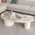 Table basse ovale standard blanche minimaliste avec 2 tiroirs