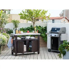 Chariot de service de bar à roulettes pour barbecue extérieur avec rangement marron foncé - 35,4 H x 48,7 L x 20,4 P