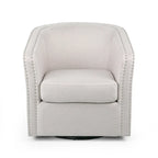 Fauteuil pivotant, style baril rond classique, tissu beige blé