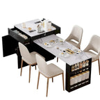 Îlot de cuisine en bois de 210 cm pour 4 à 6 personnes avec table à manger extensible et rangement double.