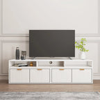 Meuble TV d'angle moderne blanc avec 2 tiroirs et rangement ouvert