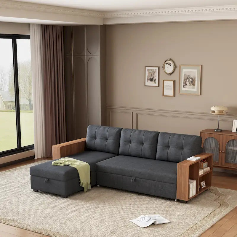 Canapé d'angle convertible avec lit gigogne et méridienne de rangement