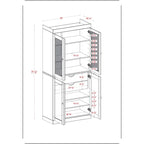 Meuble de rangement en bois massif avec portes en verre dépoli, portes pleines, 2 tiroirs et étagères réglables