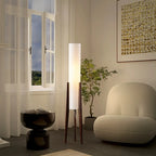 Lampadaires LED en bois vintage avec abat-jour en tissu