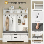 Meuble d'entrée avec banc, rangement à chaussures et patères porte-manteaux, style porte de grange