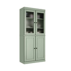 Meuble de rangement en bois massif avec portes en verre dépoli, portes pleines, 2 tiroirs et étagères réglables