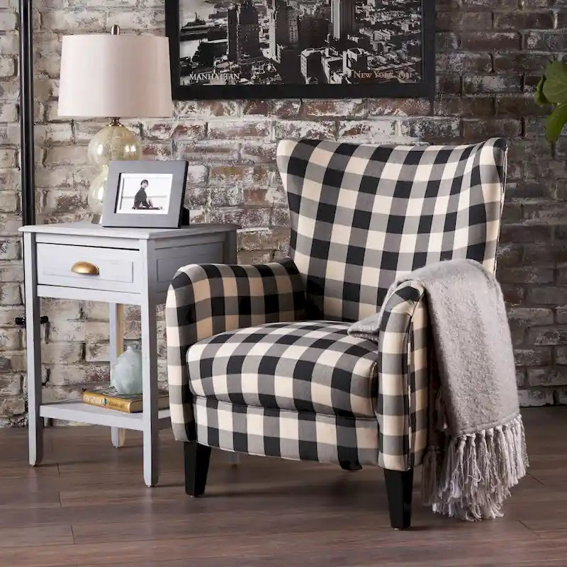 Fauteuil rembourré à dossier haut avec pieds en bois Modern Retro 30.25 pour le salon