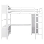 Lit mezzanine en métal blanc cassé avec bureau et armoire - Grand lit