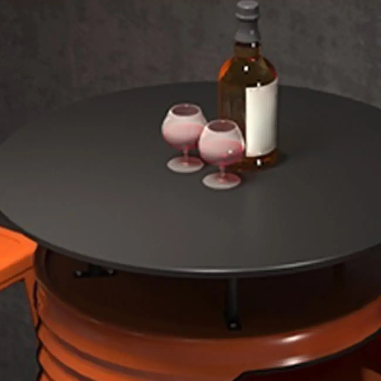 Tables de bar de rangement en fûts métalliques industriels noirs et orange