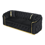 Canapé 3 places Velvet 90,6 po avec 2 oreillers, coussins haute densité, accents dorés et oreillers