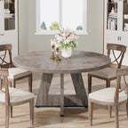 Table à manger ronde de 120 cm pour 4 personnes, table de salle à manger/cuisine/salon en bois style ferme