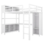 Lit mezzanine en métal blanc cassé avec bureau et armoire - Grand lit