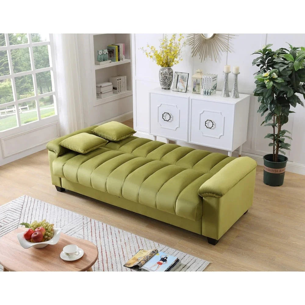 Canapé convertible de salon en tissu matelassé avec dossier cannelé