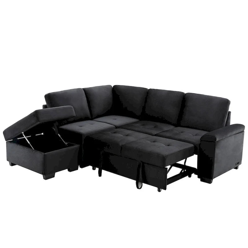 Canapé d'angle convertible 5 places en L 84,75 po avec pouf de rangement, rangement de bras dissimulé et chargement USB pour salon