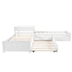 Lit plateforme en L moderne blanc de taille double avec lit gigogne et tiroirs pour chambre à coucher
