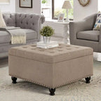 Grand pouf de rangement carré avec pieds en bois