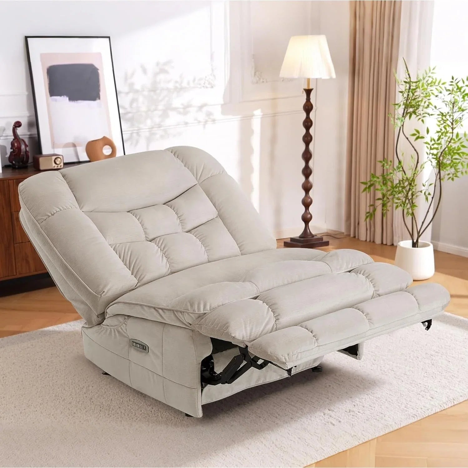 MCombo Fauteuil inclinable électrique sans accoudoirs surdimensionné à double moteur, inclinable Zeroarms parfait pour le salon en tissu PR607