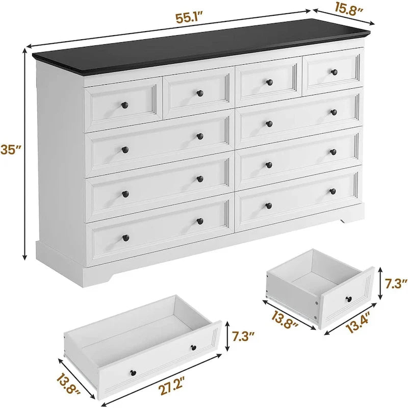 Commode à 10 tiroirs, grande commode à 55 tiroirs en bois et chiffonnier