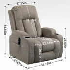 Fauteuil inclinable releveur électrique, fauteuil de massage moderne à moteur unique avec chauffage lombaire, port de chargement USB, porte-gobelets