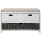 Banc de rangement en bois avec 2 paniers tressés