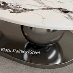 Table basse ovale moderne Pandora 51 avec plateau en pierre frittée brillante, table basse de luxe, pieds en acier inoxydable pour salon