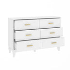 Commode double Timechee 6 tiroirs 47,2 po de largeur, pieds en bois massif, fini laqué