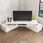 Meuble TV d'angle moderne blanc avec 2 tiroirs et rangement ouvert