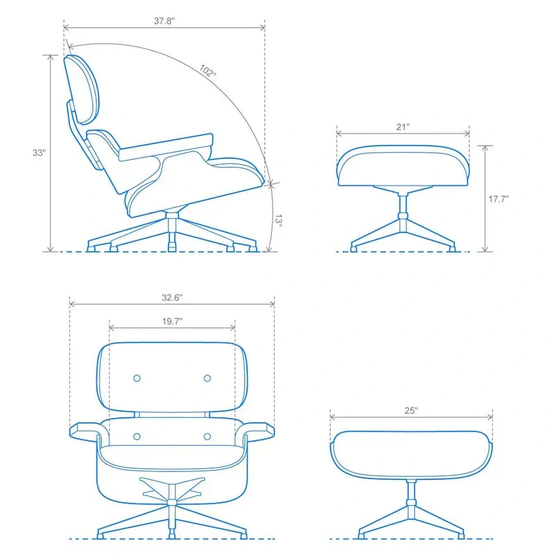 Fauteuil inclinable et ottoman Furgle en cuir véritable et bois de noyer