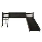 Lit mezzanine bas classique double CraftPorch avec tableau noir, toboggan et échelle