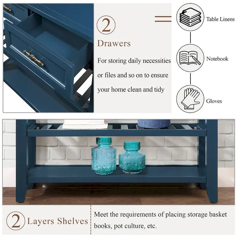 Table console de 42 po avec tiroirs et étagères à niveaux