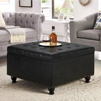 Grand pouf de rangement carré avec pieds en bois