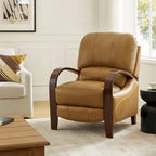Fauteuil inclinable manuel Alex Mid-century Modern Cigar en cuir véritable avec accoudoirs incurvés en bois